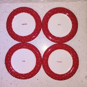 Rae Dunn Artisan Collection Snack Plates - Red And White Polka Dot